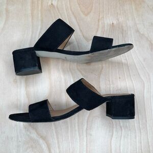 Sophia Milano Black Suede Slip On Sandals Block Heel Size 8